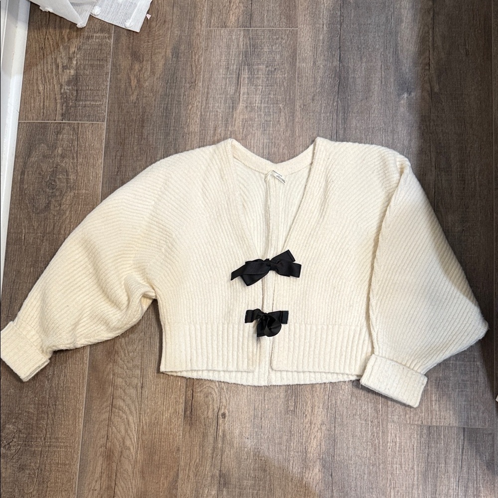 Anthropologie Cream Sweater with Black Accents